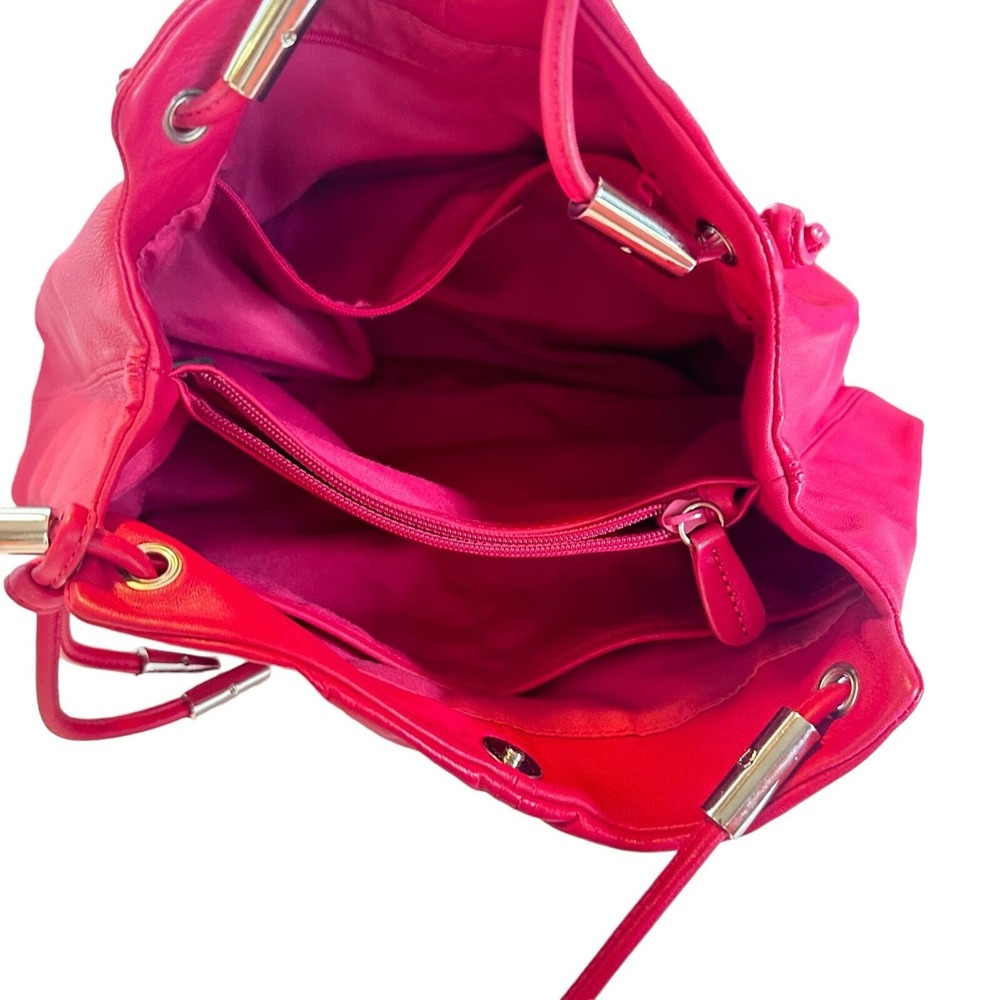 Etienne Aigner Shoulder Bag Medium Hot Pink Leather Ruched Silver Tone Hardware - Picture 7 of 8